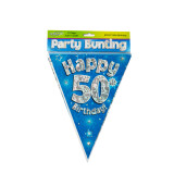 Wimpelkette Happy 50th Birthday - Blau - 3,9 Meter