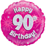 Folienballon Happy 90th Birthday - Pink - 45 cm