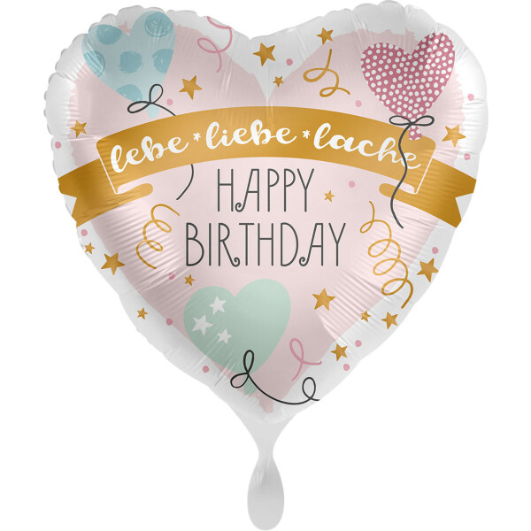 Ballongruß: Herz, lebe liebe lache - Happy Birthday - 35 cm