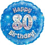 Folienballon Happy 80th Birthday - Blau - 45 cm