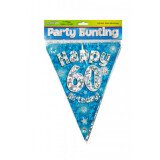 Wimpelkette Happy 60th Birthday- Blau Silber - 3,9 Meter