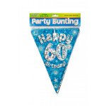 Wimpelkette Happy 60th Birthday- Blau Silber - 3,9 Meter