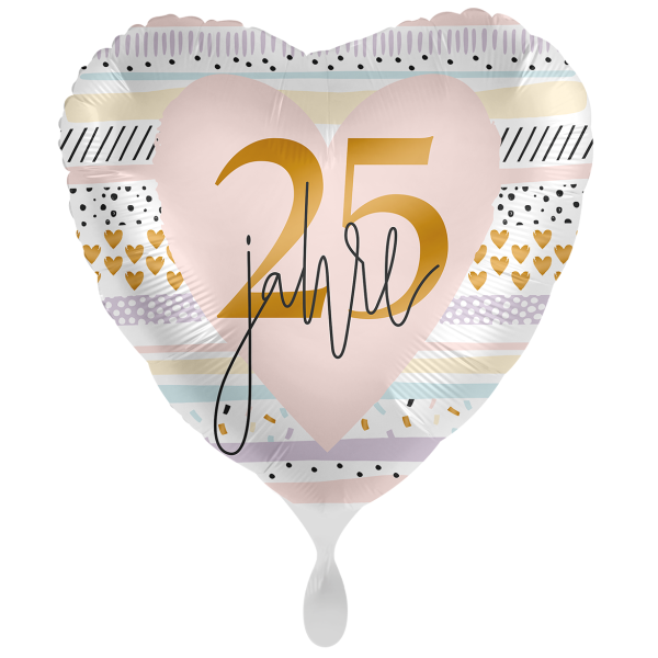 Ballongruß : Herz 25 Jahre - Pastell - 35 cm