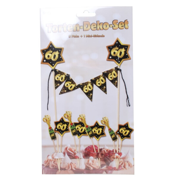 Cake Topper Tortendeko 60 - Schwarz Gold - 9 tlg.
