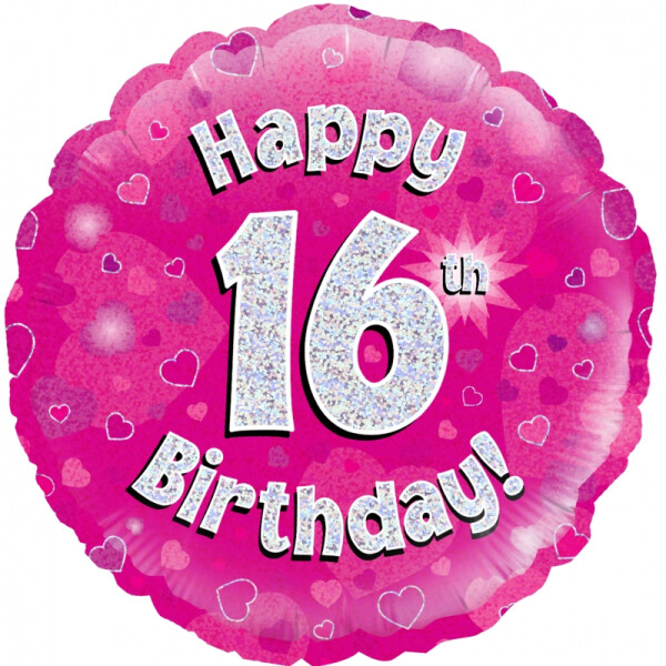Ballongruß: Happy 16th Birthday - Pink - 35 cm