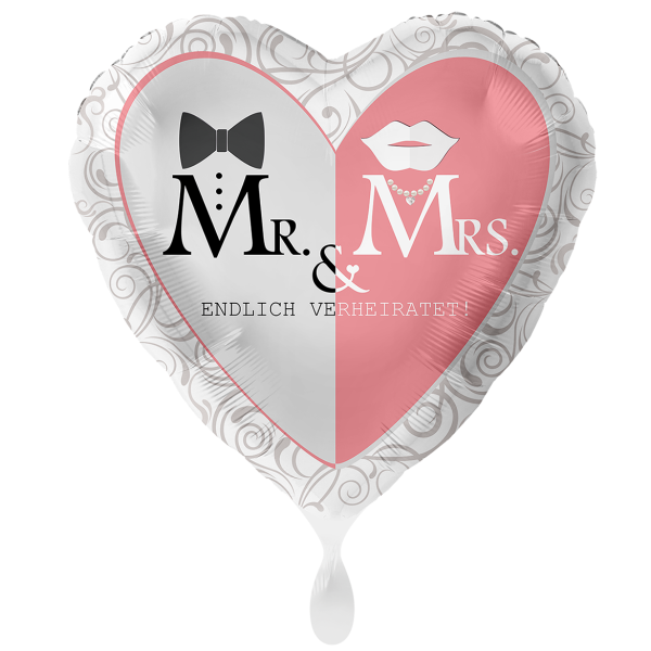 Ballongruß: Herz Mr & Mrs Endlich verheiratet - 35 cm