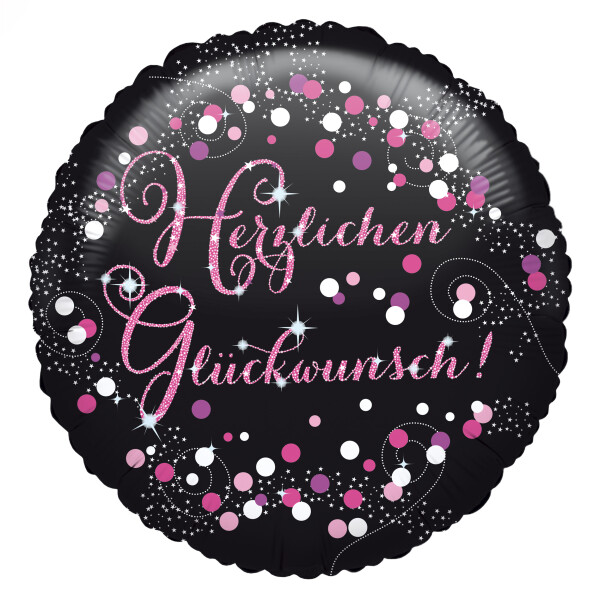 Folienballon Herzlichen Glückwunsch- Schwarz Pink - 45 cm