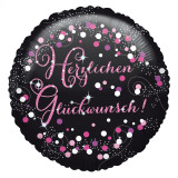 Folienballon Herzlichen Glückwunsch- Schwarz Pink -...