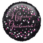 Folienballon Herzlichen Glückwunsch- Schwarz Pink - 45 cm