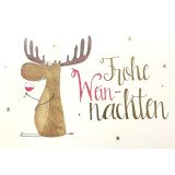 Postkarte Frohe Wein-nachten Rentier mit Rotwein