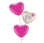 Ballongruß Strauß: Fühl Dich gedrückt,geknuddelt,geknutscht & Herzen Pink - 3 Ballons - 35 cm