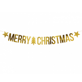 Girlande Merry Christmas - Sterne Tannenbaum - Gold - 1,5...