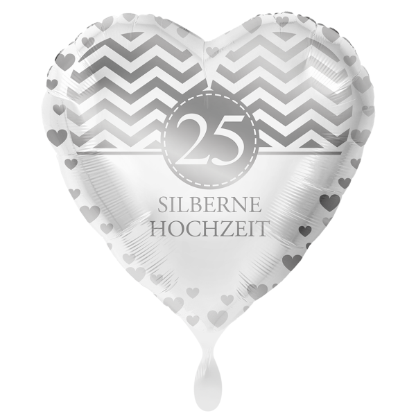 Ballongruß: Herz 25 Silberne Hochzeit  - 35 cm