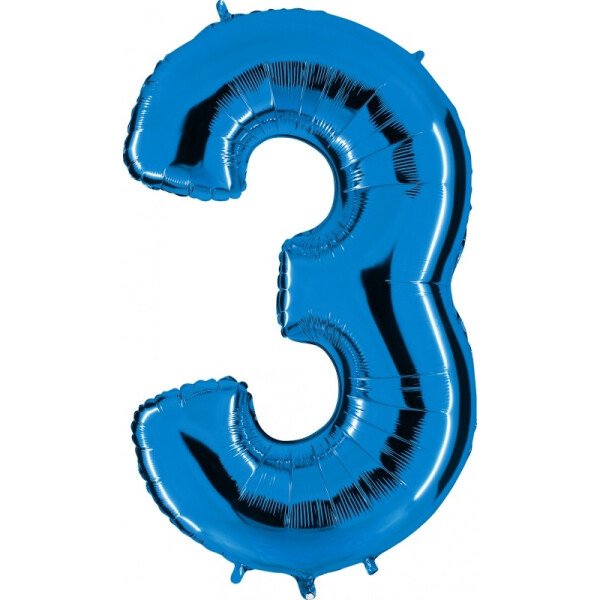 Ballongruß: Riesenzahl 3 - Blau - 75 cm