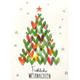 Postkarte Fröhliche Weihnachten - Herzchen-Tannenbaum