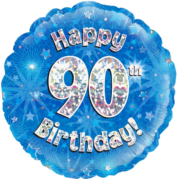 Folienballon Happy 90th Birthday - Blau Silber - 45 cm