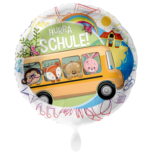 Ballongruß: Hurra Schule! Schulbus - 35 cm