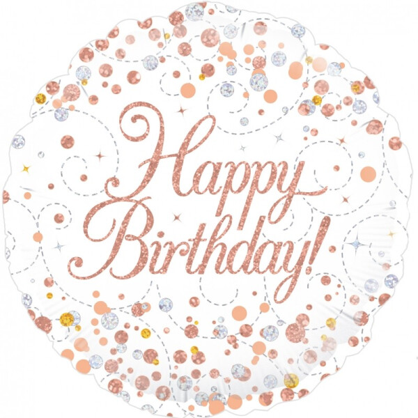 Ballongruß: Happy Birthday - Rosegold Konfetti - 35 cm