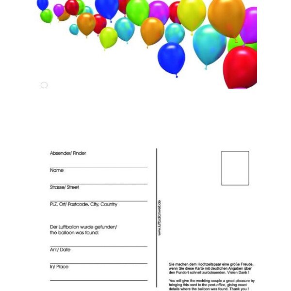 50 Ballonflugkarten - bunte Ballons mit Textfeld