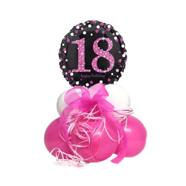 Ballondeko luftgefüllt: 18 - Schwarz Pink - auf Ballonfuß - 30 cm