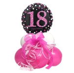 Ballondeko luftgefüllt: 18 - Schwarz Pink - auf Ballonfuß - 30 cm