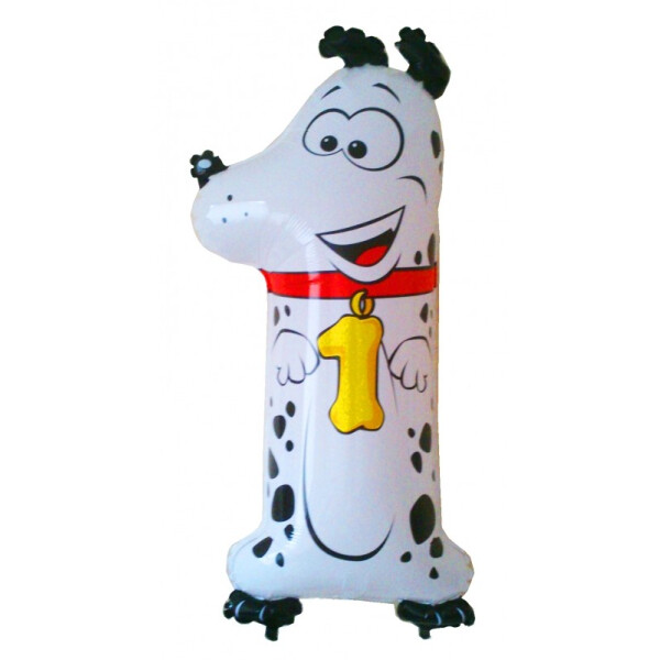 Folienballon Zahl 1 - Hund - 100 cm