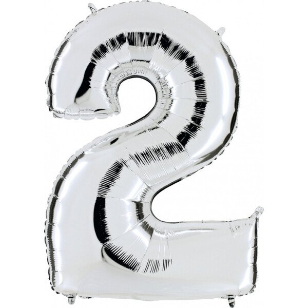 Ballongruß: Riesenzahl 2 - Silber - 75 cm