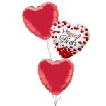 Ballongruß Strauß: Ich liebe Dich & Herzen Rot - 3 Ballons - 45 cm