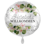 Ballongruß: Herzlich Willkommen - Greenery - 35 cm