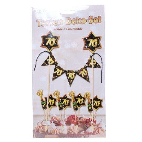 Cake Topper Tortendeko 70 - Schwarz Gold - 9 tlg.