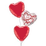 Ballongruß Strauß: Just married Schmetterlinge & Herzen Rot - 3 Ballons - 35 cm