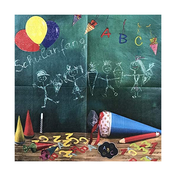 Servietten Einschulung - Grün Bunt - 3 3x 33 cm - 20 St.