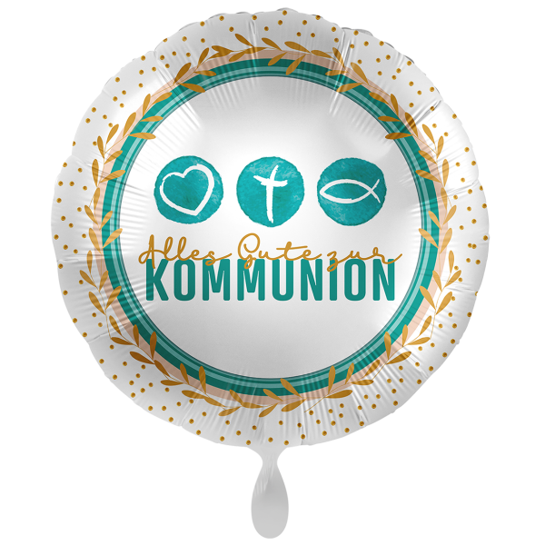 Folienballon Alles Gute zur Kommunion - Türkis Gold - 45 cm