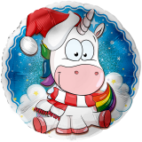 Folienballon Einhorn Weihnachtsmannmütze -  45 cm