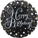 Folienballon Happy Birthday - Schwarz Silber Gold - 45 cm