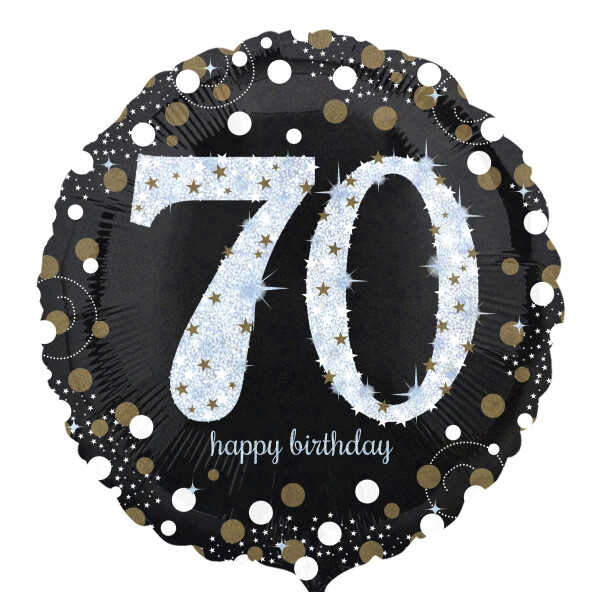 Folienballon 70 Happy Birthday - Schwarz Silber Gold - 45 cm