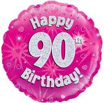 Ballongruß: Happy 90th Birthday - Pink - 35 cm