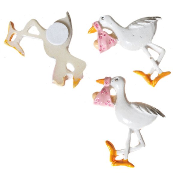 Dekostörche mit Baby - Rosa - 4 cm - 6 St.