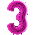 Folienballon Zahl 3 - Pink - 100 cm