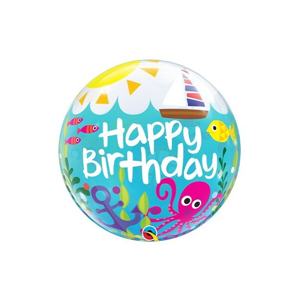 Ballongruß: Bubble Happy Birthday - Maritim - 56 cm