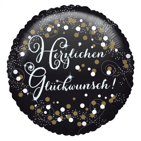 Folienballon Herzlichen Glückwunsch - Schwarz Silber Gold - 45 cm
