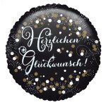 Folienballon Herzlichen Glückwunsch - Schwarz Silber Gold - 45 cm