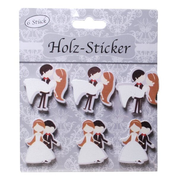 Sticker Hochzeitspaar - Holz - 3,5 cm - 6 St.