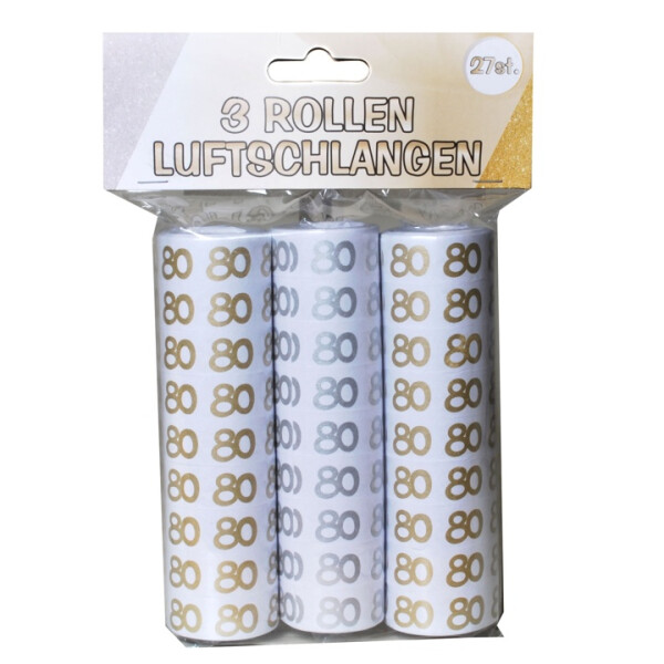 Luftschlangen 80 - gold silber weiß - 3 Rollen