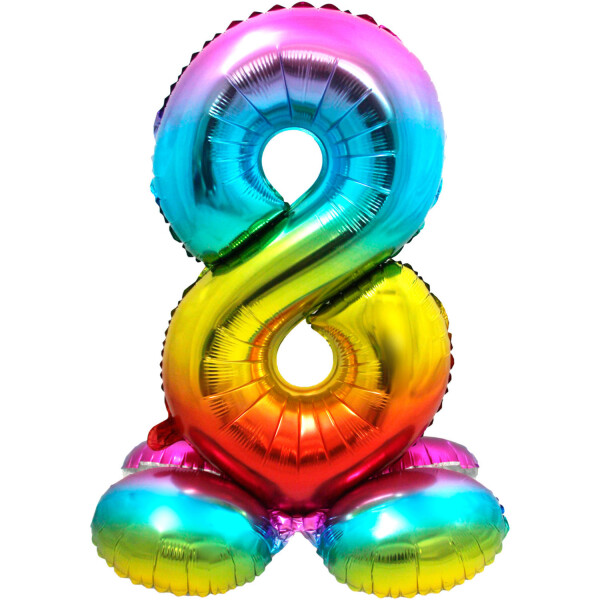 Stand Up Folienballon Zahl 8 - Regenbogen - 72 cm