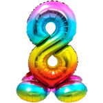 Stand Up Folienballon Zahl 8 - Regenbogen - 72 cm
