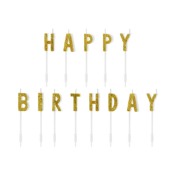Schriftzug Kerzen Happy Birthday - Gold Glitter - 6 cm