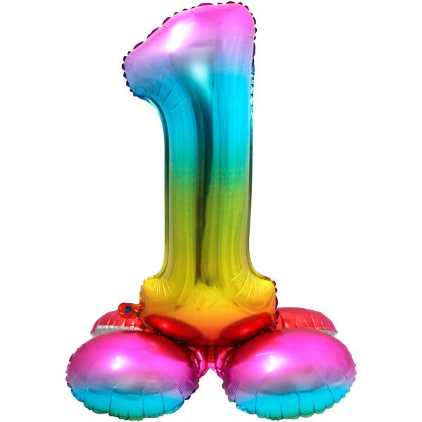 Stand Up Folienballon Zahl 1 - Regenbogen - 72 cm