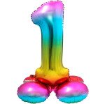 Stand Up Folienballon Zahl 1 - Regenbogen - 72 cm