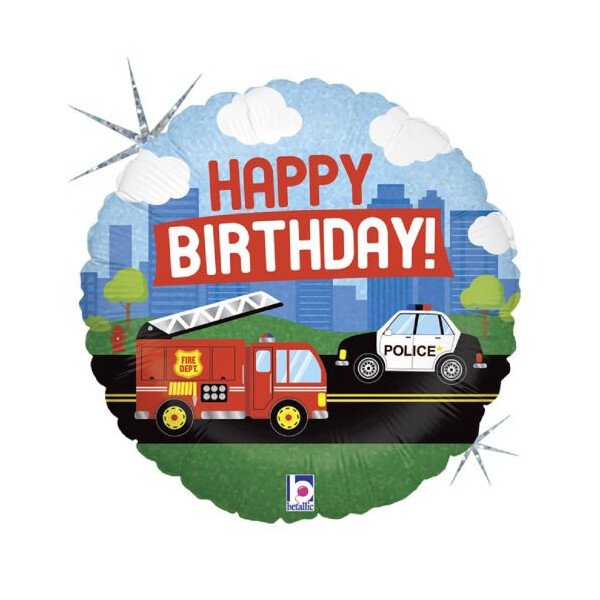 Folienballon Happy Birthday - Feuerwehr Polizei -  45 cm